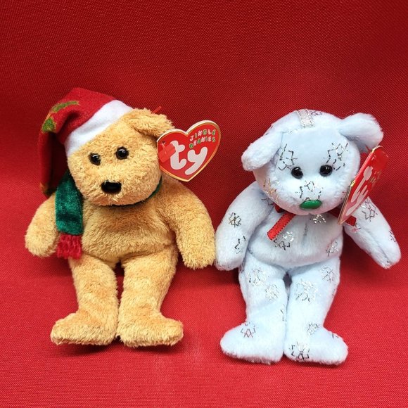 Flaky The Bear and 2003 Holiday Teddy Bear Jingle Beanies Set of 2 Christmas Plu - Picture 2 of 12